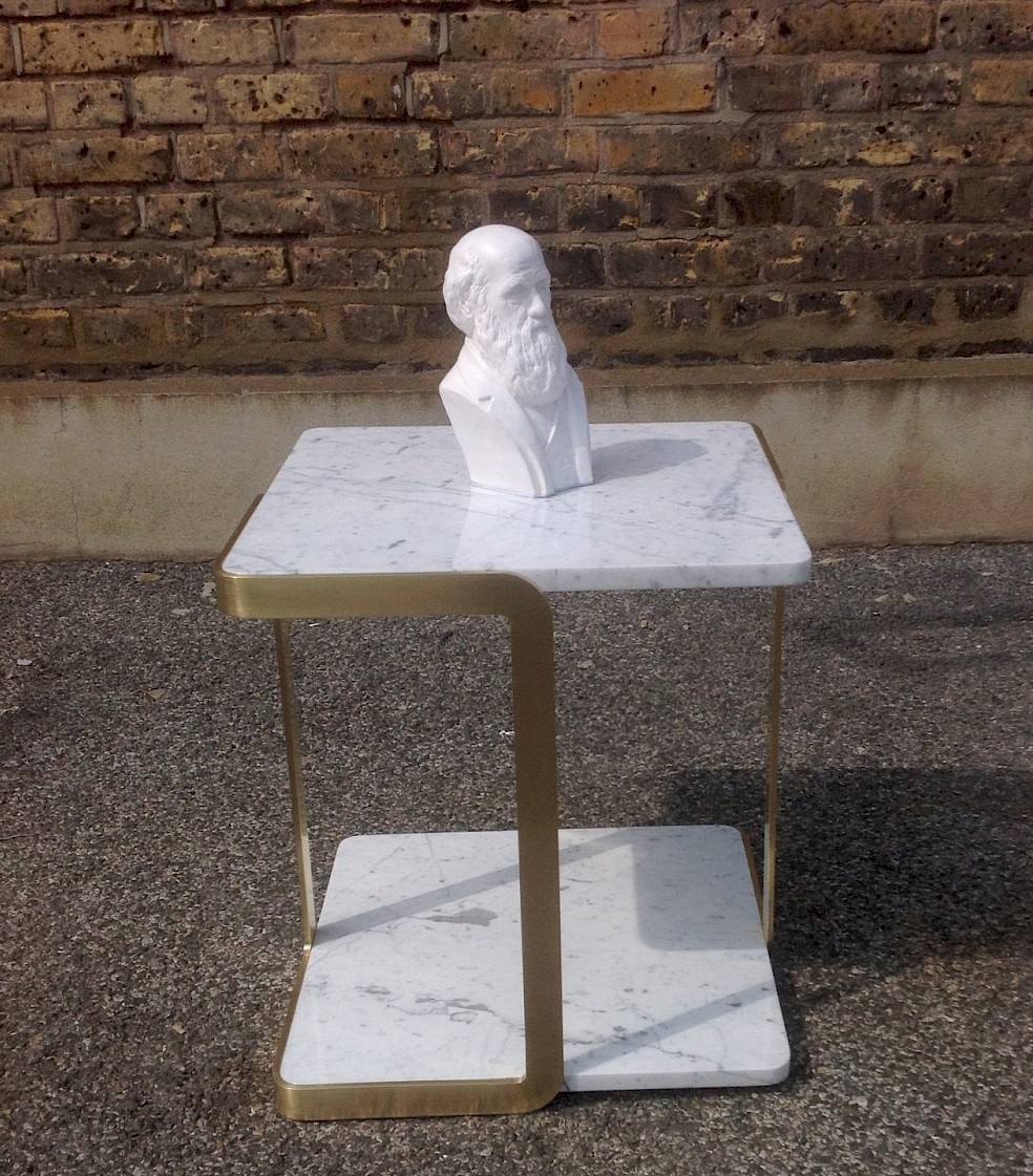 Satin brass and marble side table, designed and made by commission.